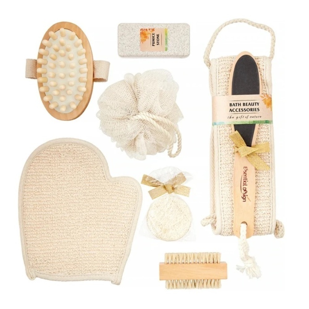 Essential Design Luxury Bath & Spa Gift Basket Set with Wood Massager nail brush - Picture 2 of 8